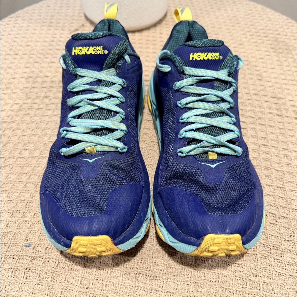 Hoka Navy, Teal & Yellow Trail Running Sneakers - Picture 3 of 10